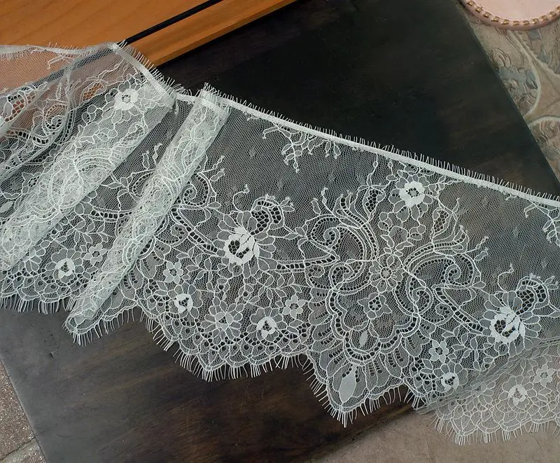 White French Lace Trim Embroidery Eyelash Lace DIY Accessories Needle Work Chantilly Lace Fabrics for Clothes Craft