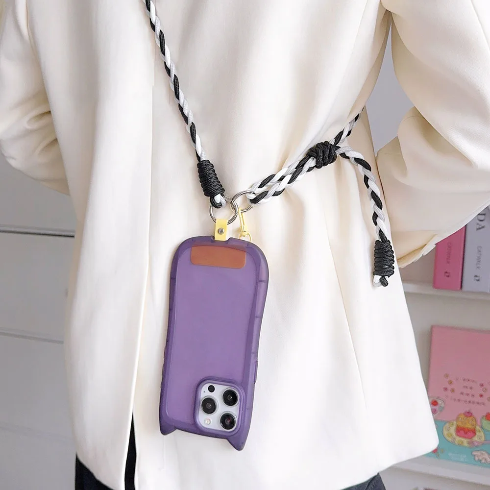 Heart Crossbody Phone Strap Neck Band Colorful Metal Clasp Key Braided Chain For T-Card Anti-lost Detachable Adjustable Lanyard