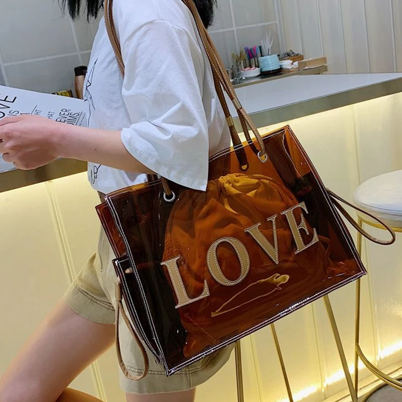 Große Capaci Damen-Strandtasche aus PVC, transparente Gelee-Umhängetasche, Sommerfaion, vielseitige Einzelschulter-Umhängetasche