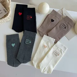 New Autumn Winter Love Embroidery Cotton Socks Women Middle Tube White Black Harajuku Kawaii Socks