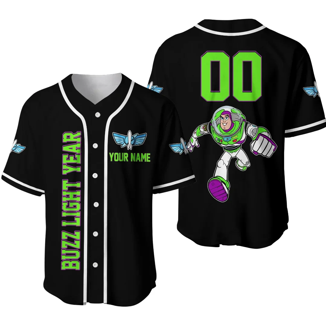 Toy Story Buzz Lightyear Baseball Jersey Men\'s Women\'s Short Sleeve Button Up Shirt Disney Baseball Jersey Casual Sports Shirt