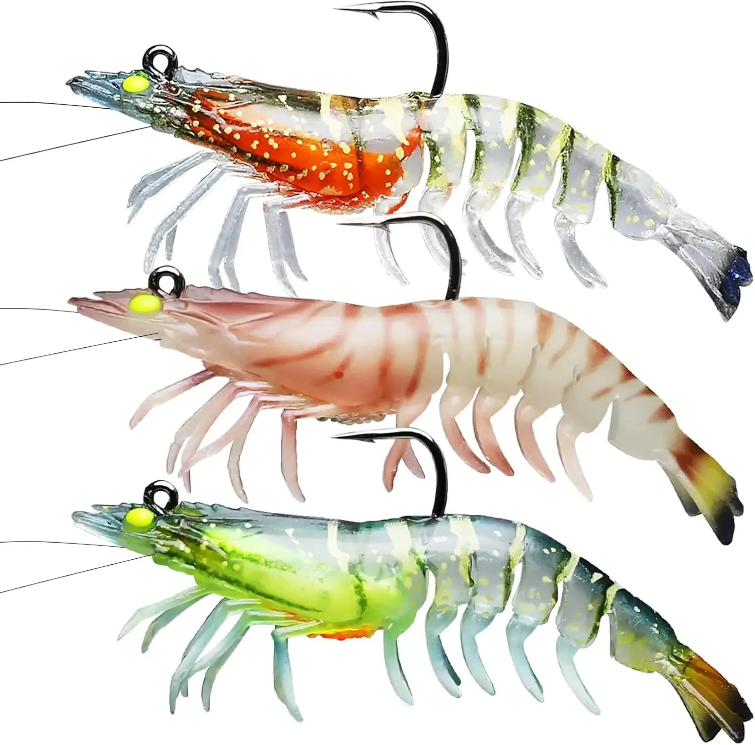 

3pcs 8g Soft T-Tail Shrimp Fishing Lures With Hook Lifelike Weedless Swimbait Well-made Lifelike Shrimpfor Bass Trout Walleye