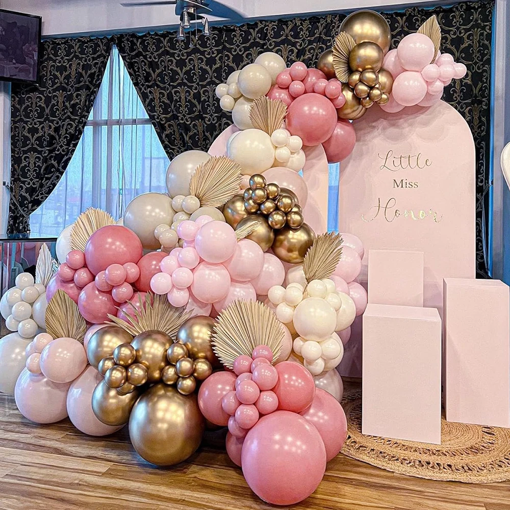 106Pcs Pink White Balloon Arch Kit Girls Happy Birthday Decoration Ballon Pastel Pink Gold Confetti Balloons Baby Shower Wedding