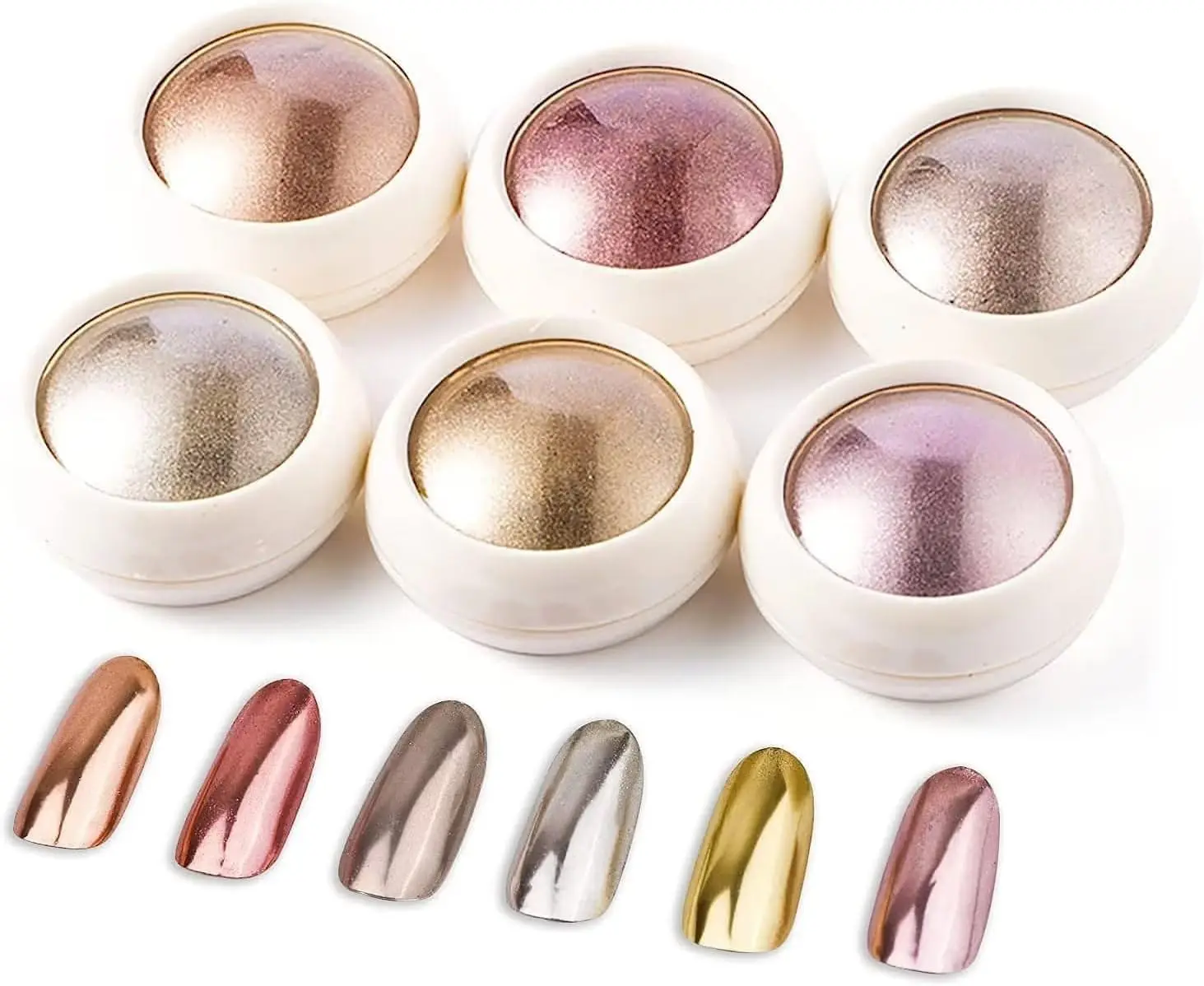6 Farben/Set Metallic Spiegel Chrom Nagel Pulver Holographische Chamäleon Glitters Maniküre Staub Rose Gold Champagner DIY Nagel Pulver – Detail 6