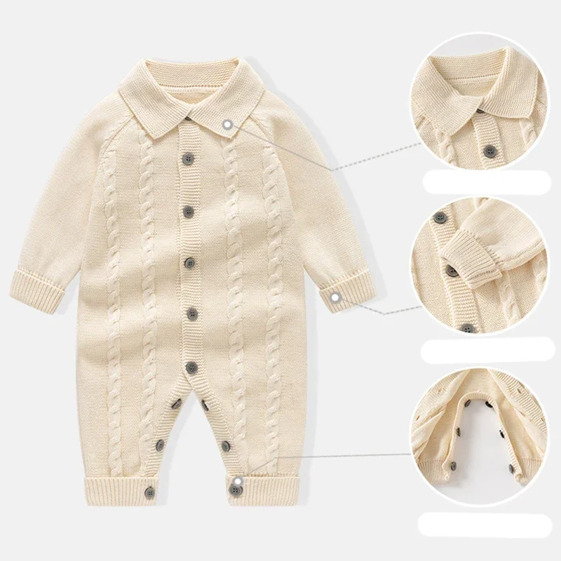 

2025 New Autumn 0-24M Korean Style Baby Boys Girl Knitted Romper Long Sleeved Solid Color Infant Baby Knitted Jumpsuit