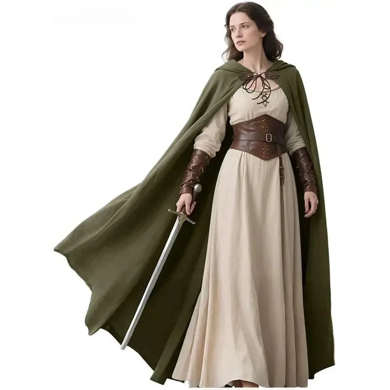 Medieval Linen Hooded Cloak - Perfect for Renaissance, Hobbit Theme Halloween & Cosplay