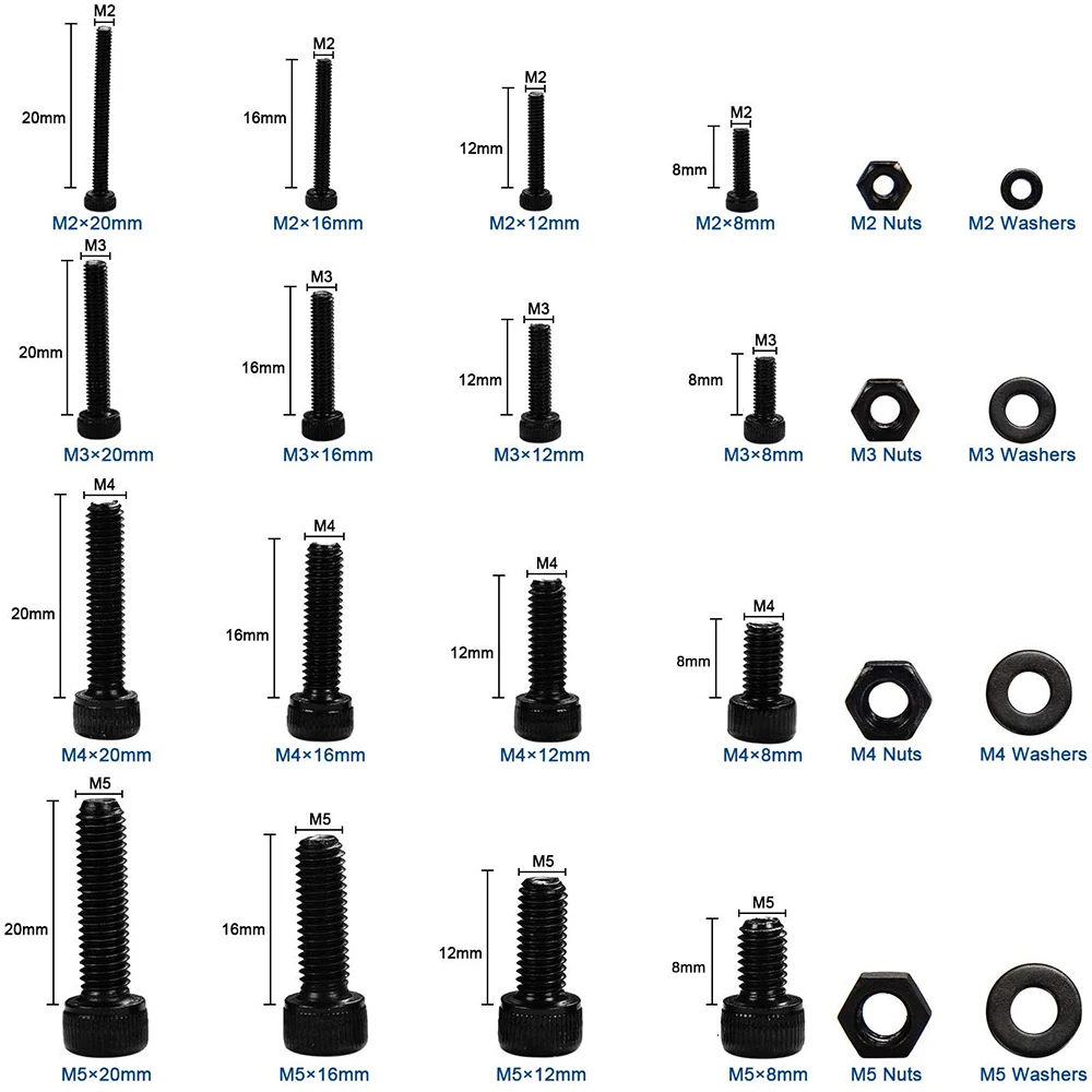 1060 pz M2 M3 M4 M5 Set di viti a esagono incassato Viti a testa tonda piatta in acciaio al carbonio Bulloni e dadi Kit di assortimento con scatola di immagazzinaggio