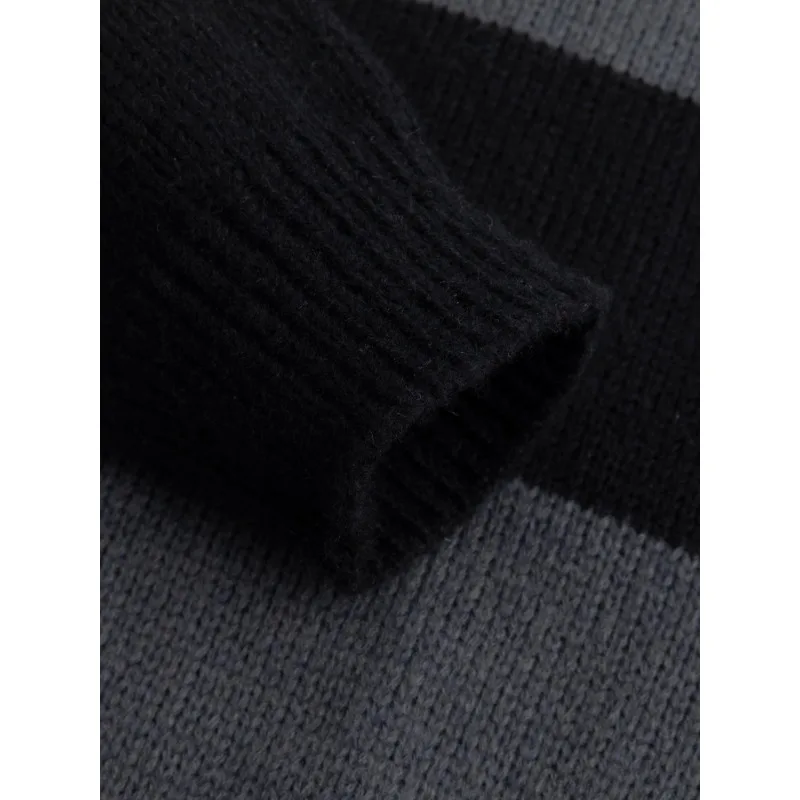 الخريف والشتاء الرجال مخطط مقنعين سترة أزياء عارضة زر التباين سميكة سترة أعلى