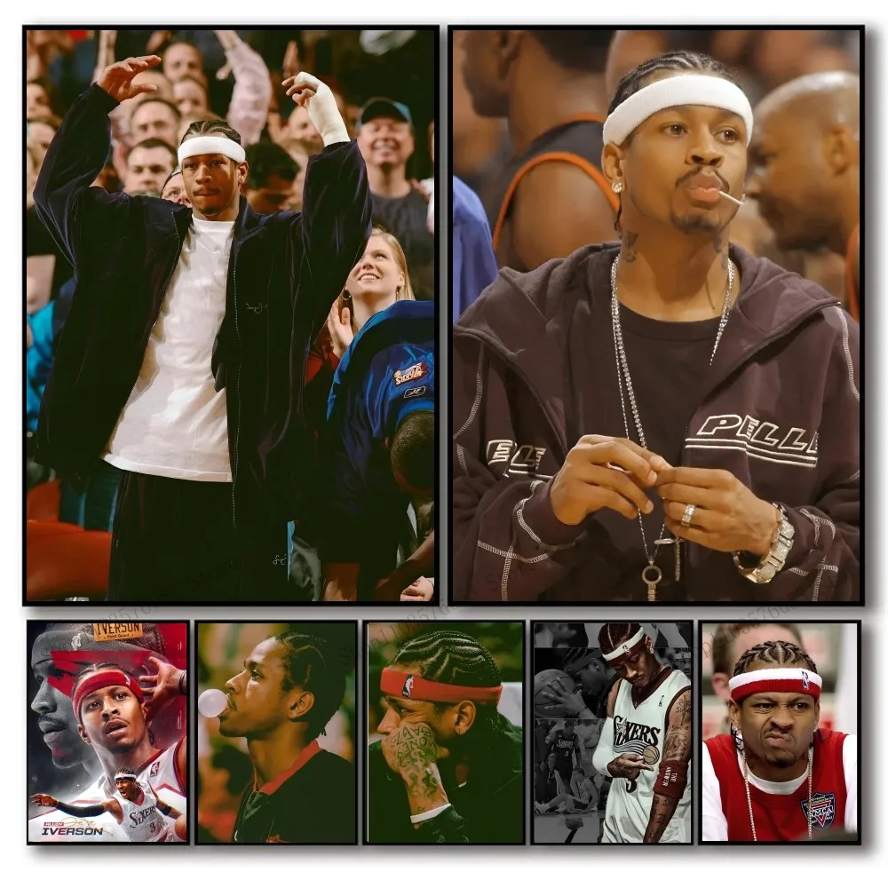 Baskerball-A-Allen I-Iverson Posters Stickers Living Room Bedroom Entrance Cafe Wall Art Decoration Painting Room Decor