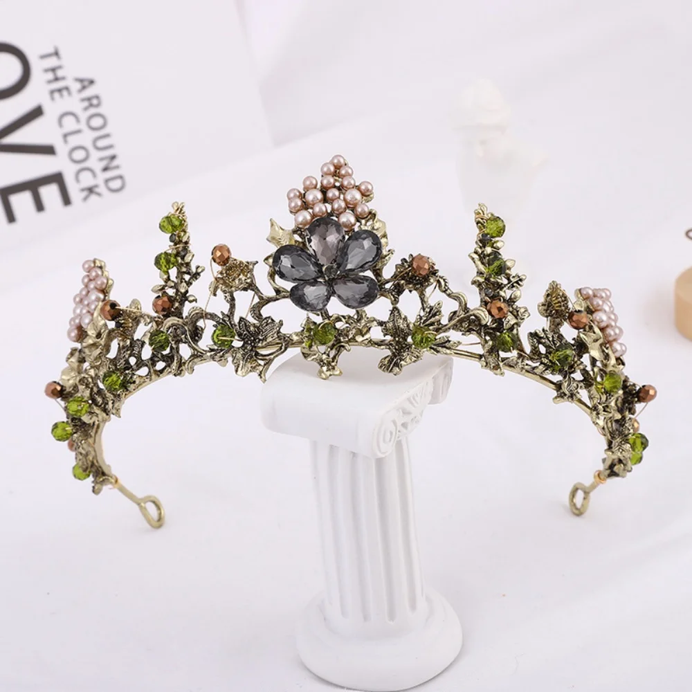 Gold Pearl Flower Crystal Wedding Crown Bride Tiaras And Crowns Queen Diadem Pageant Party Crown Bridal Hair Jewelry Accessories