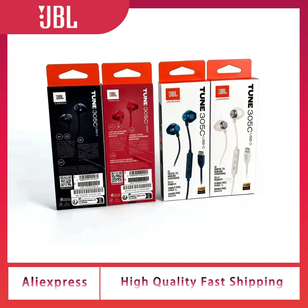 Original JBL Tune 305C Type-C Wired Headset Half In-Ear Earbuds EQ Control With Microphone HiFi Stereo Music Gaming