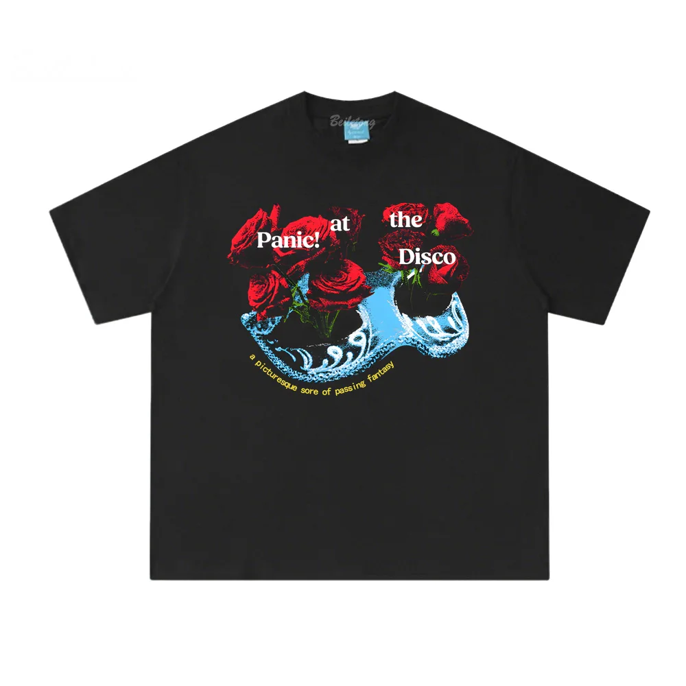 

ROSE MASK TEE Hip Hop Panic! At The Disco Same As Official Website High Quality 100%Cotton Tee-shirt Summer 100%Cotton T Shirt