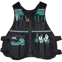 Greener Breathable Tool Vest Waistcoat Kit Multi-tool Storage Adjustable Reflective Tool Organizer for Electrician Carpenters