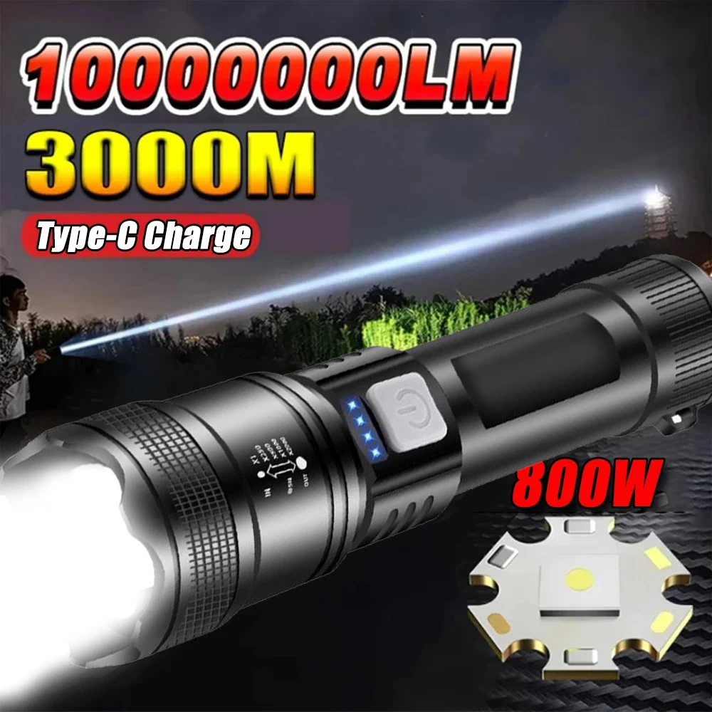 High Power P70 Flashlight Built in 26650 Battery USB Rechargeable Telescopic Zoom Torch Lamp with Tail Light For Hiking Camping