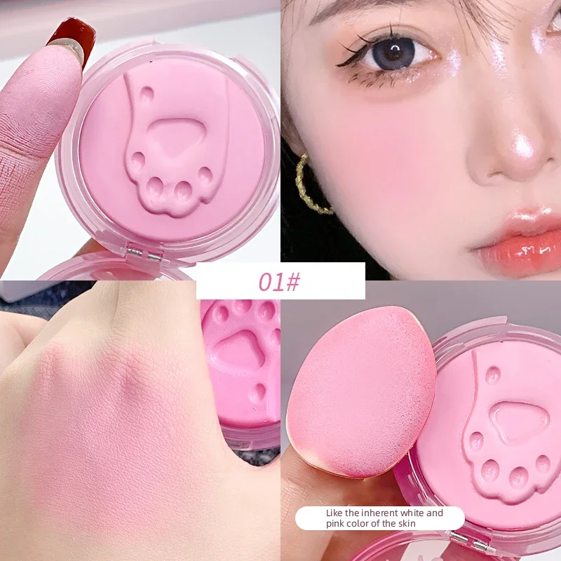 Cute Cat Foot Print Blush with A Thumb Puff Sweet Korean Girl Cheek Makeup Blusher Long Lasting Face Contouring Shadow Cosmetics