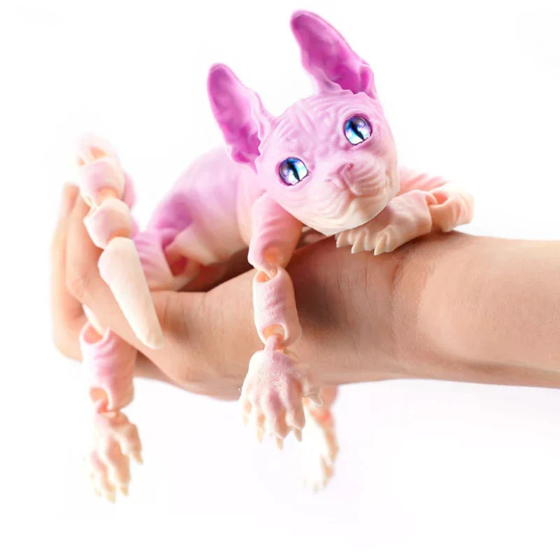 3D Printed Cat Animal Toy Realistic Hairless Figurine Cat Fidget Toy For Cat Lover Collector Home Decoration
