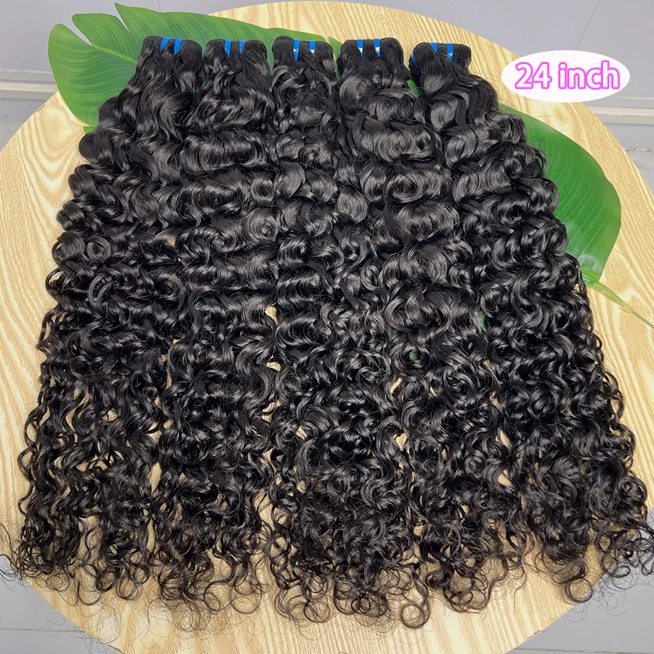 15A Волна воды 100% пучки человеческих волос Плетение наращивания # 1B Натуральный черный цвет Влажные и волнистые необработанные девственные волосы