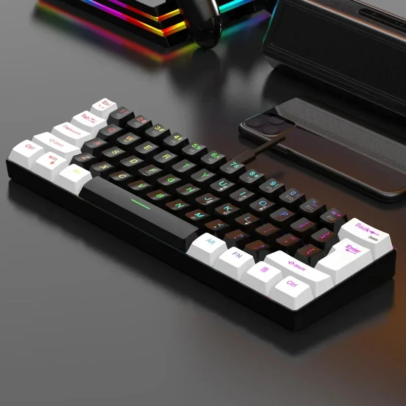 Imagem -03 - Teclado de Jogo com Fio Rgb Backlight Compacto Mini Teclado à Prova Impermeável Água Pequeno Compacto 61 Teclado para Jogadores pc Mac Mito Preto