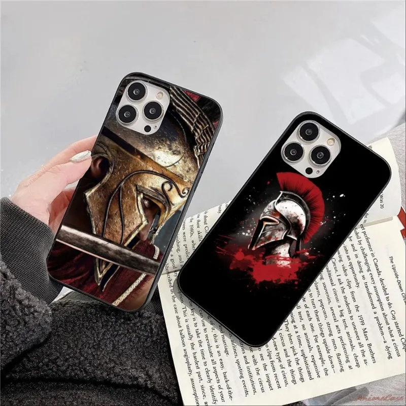 Spartan Warrior Smart Phone Case for iPhone 14 13 12 11 XS X 8 7 6 Plus Mini Pro Max SE 2022 Black Soft Phone Cover Funda