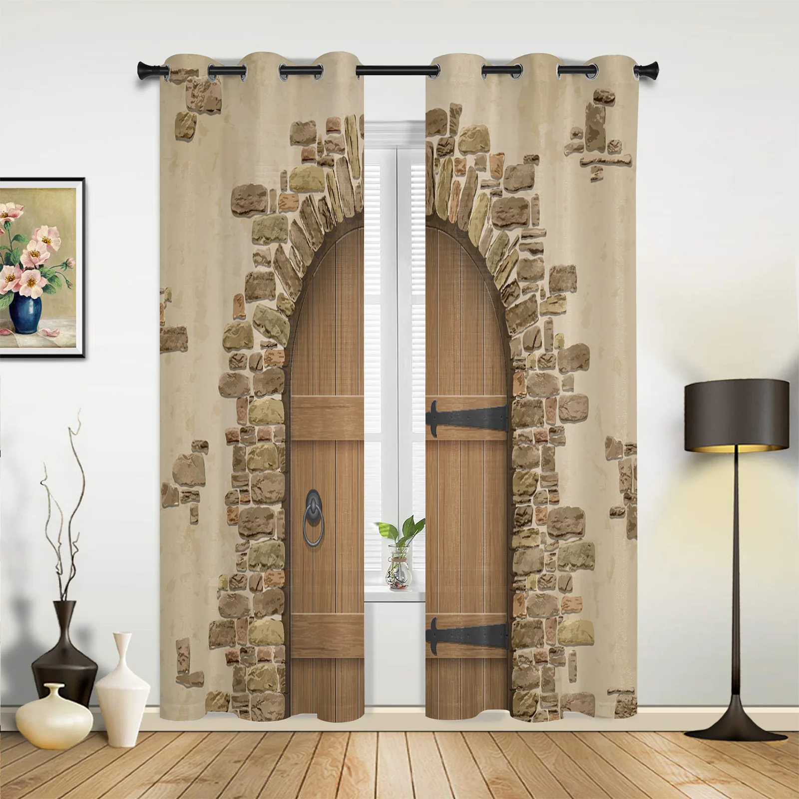 Exquisite Curtains Door Brick Wall Retro Are Suitable For Living Room Bedroom Curtain Outdoor Gazebo Decor Valance Curtains