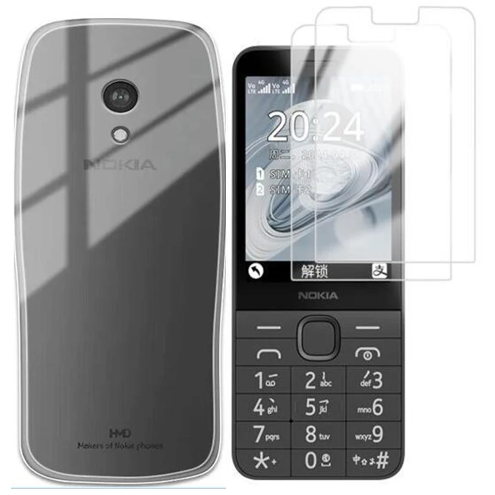 

3-in-1 Soft Film+Silicone Cover For Nokia 3210 4G 235 225 220 215 2020 2024 Case Non-tempered Hydraulic Soft Film