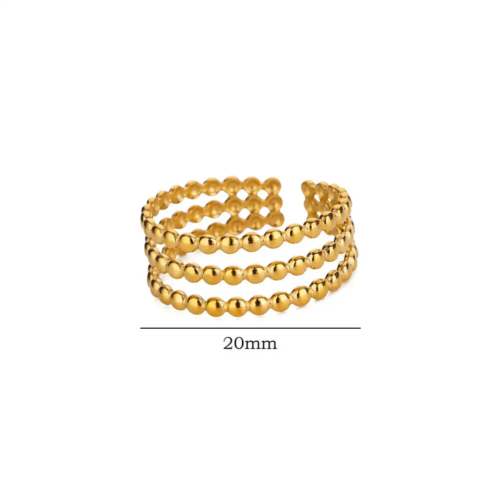 Fashion Three-layer Beads Rings For Women Men Gold Color Stainless Steel Ring Wedding Aesthetic Finger Jewelry Accessories Gift