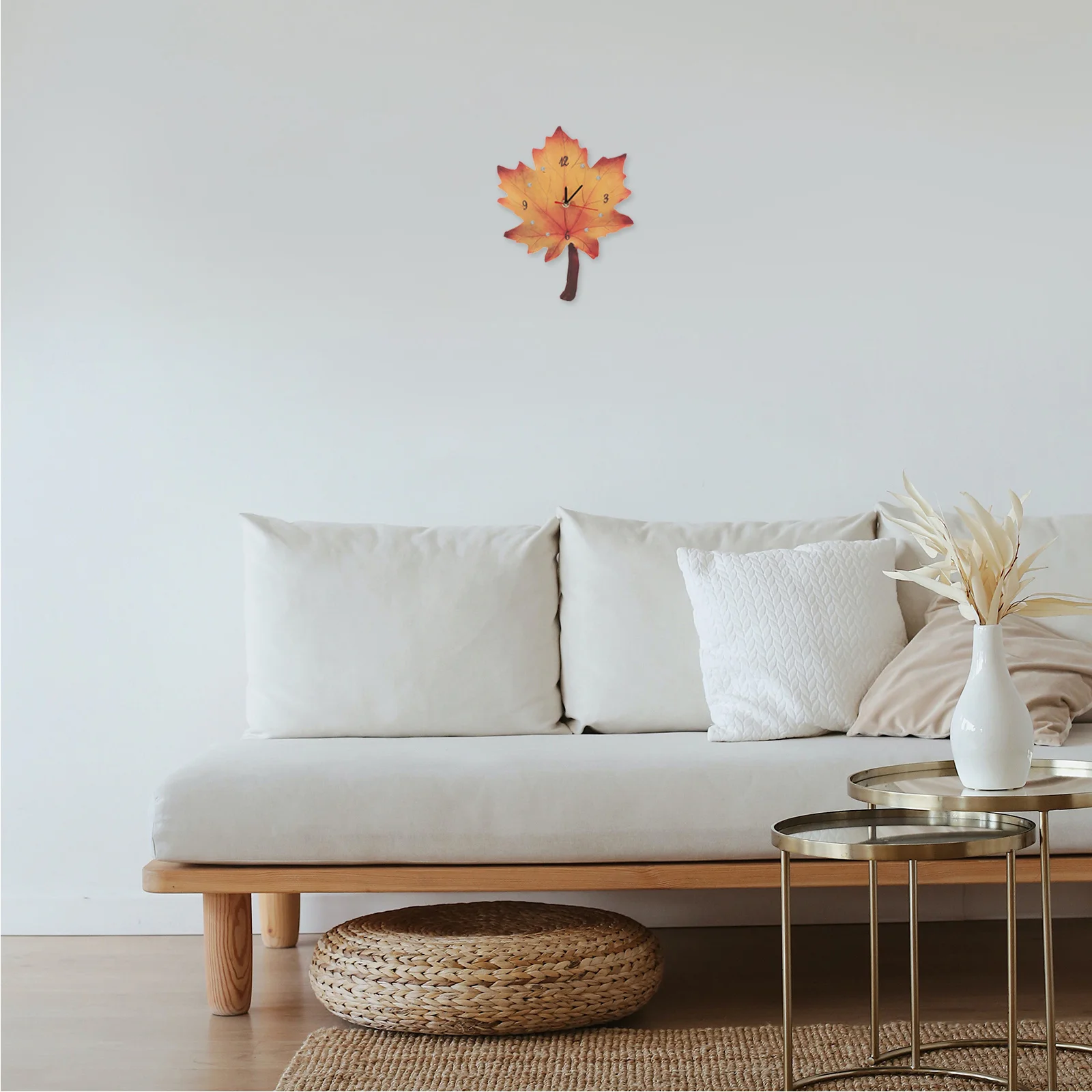 

1Set Maple Leaf Wall Clock Yellow Modern Decorative Hanging Clock for Living Room Kitchen Bedroom Office Home Wall Decor