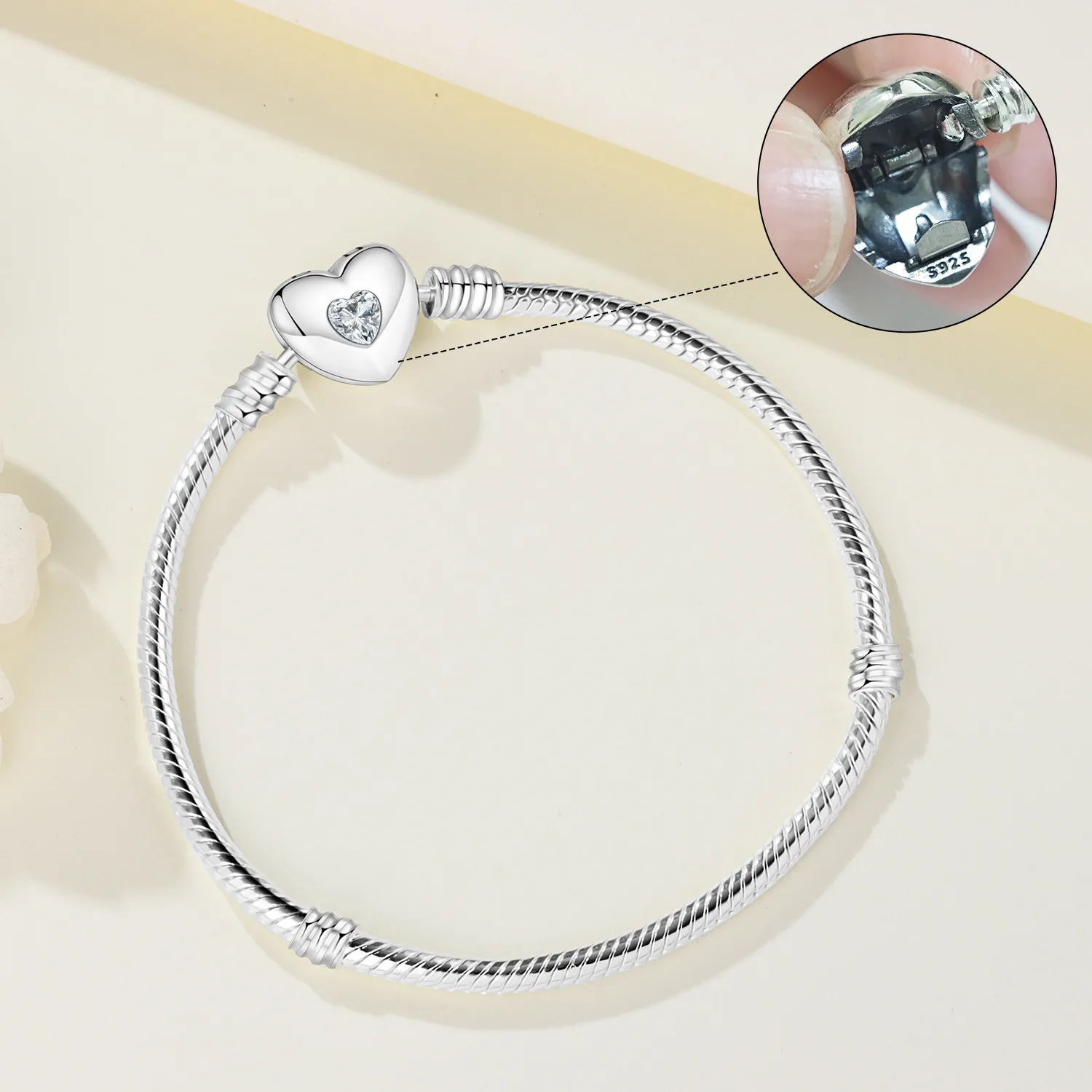 الفاخرة الأصلي 925 الفضة الحد الأدنى القلب ثعبان سلسلة الإسورة سوار للنساء صالح DIY بها بنفسك الخرز قلادة جالبة للحظ مجوهرات هدايا #2