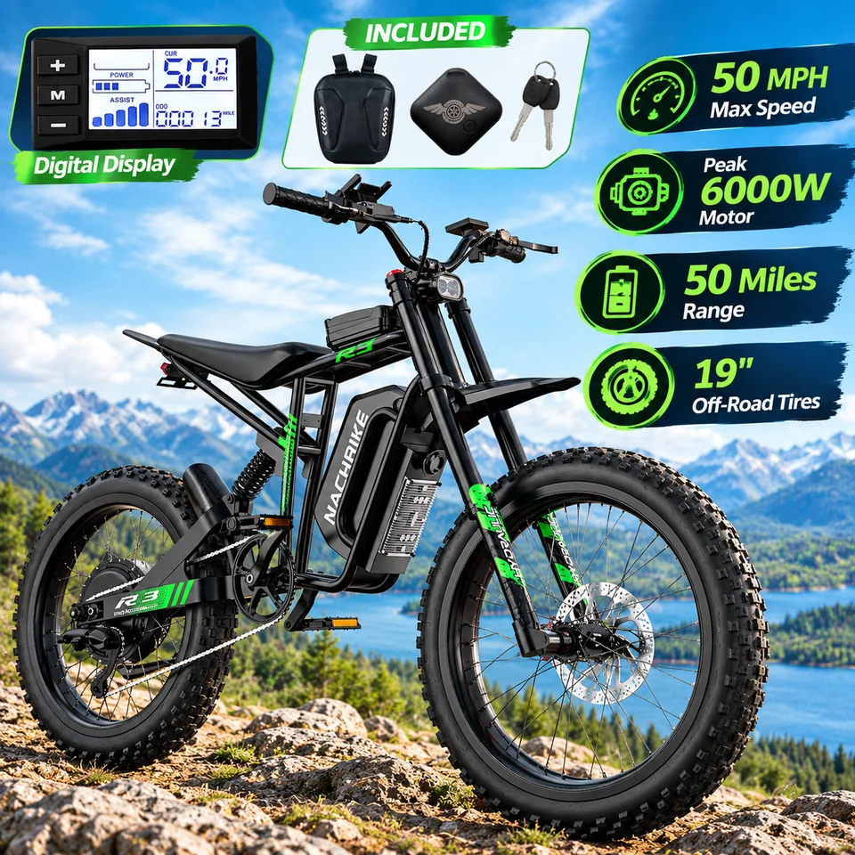 R3 50MPH Electric Dirt Bike 60V25Ah 1500Wh Battery 6000W Electric Bike Max 50Miles Ebike 19" Motorcycle Dual Hydraulic Brake image 2