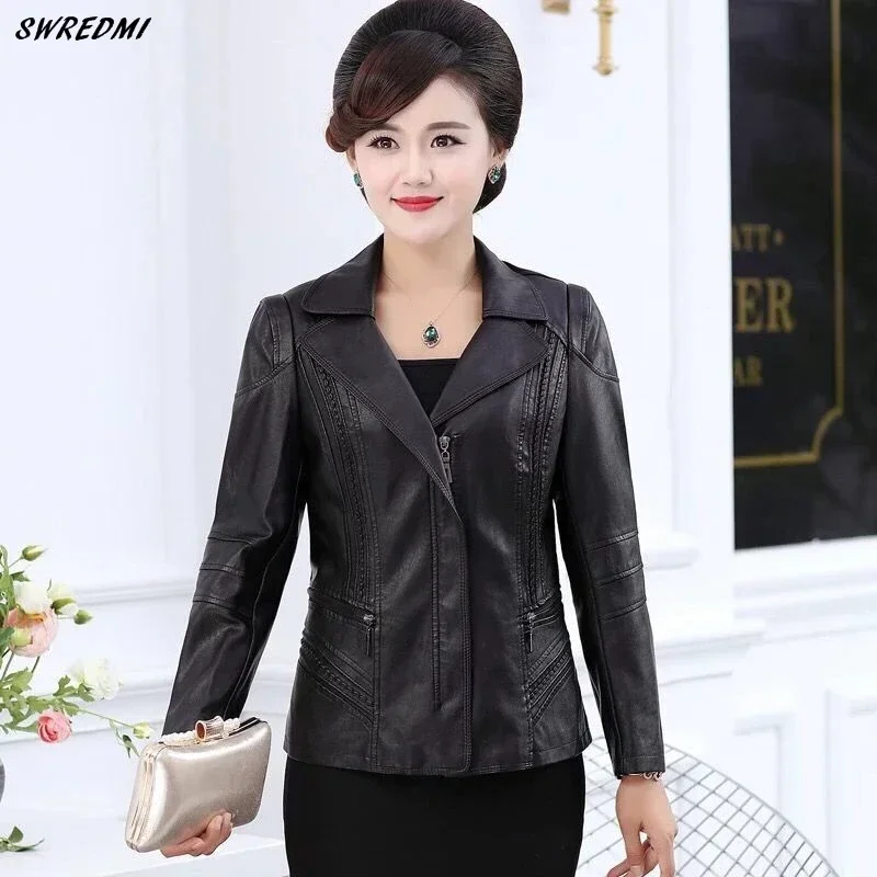 SWREDMI L-5XL Women\'s Leather Jacket New Autumn And Winter Female Jacket Leather Coat Slim Leather Clothing Tops