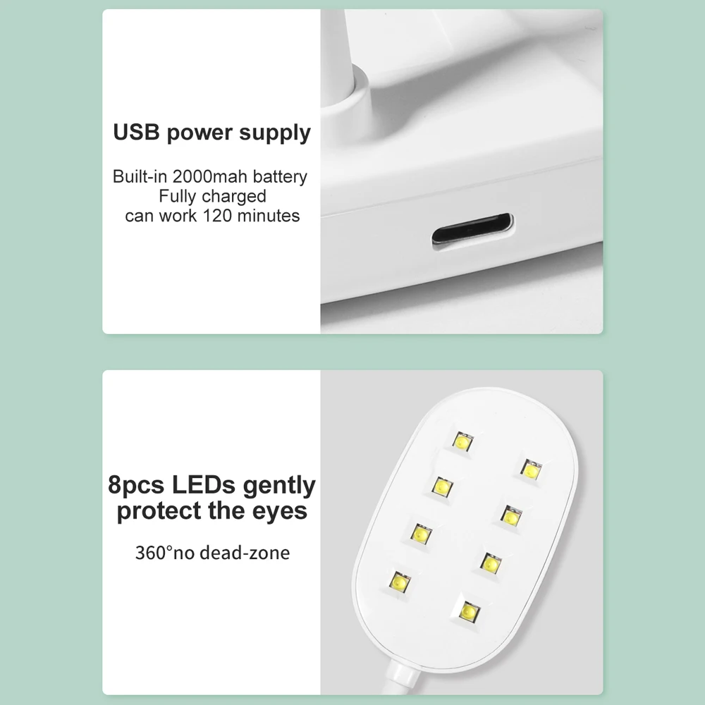 مصباح أظافر LED بالأشعة فوق البنفسجية قابل لإعادة الشحن، مستشعر تلقائي 360 درجة °   مجفف أظافر مكتبي قابل للانحناء لأحجار الراين والأظافر، مصباح أظافر سريع الجفاف