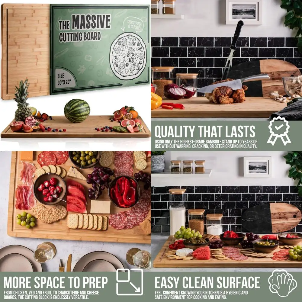 

Large Heavy-Duty Bamboo Chopping Board 30x20 Inches - Ideal for Meat, Vegetables, and Charcuterie in Kitchen