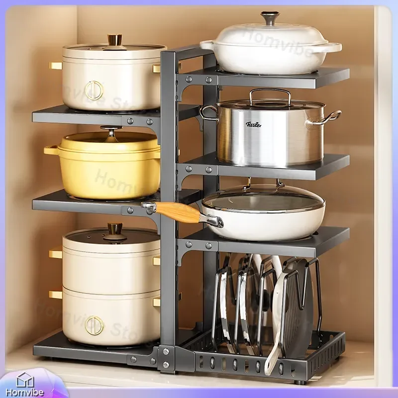Adjustable Sink Pot Lid Storage Rack Multi Layer Bilateral Kitchen Countertop Organizer for Household Use Space Saving Holder