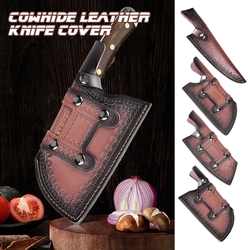 

Luxury Kitchen Knife Genuine Leather Sheath Portable Knives Scabbard Knife Protect Cowhide Cover Kitchen Accessory