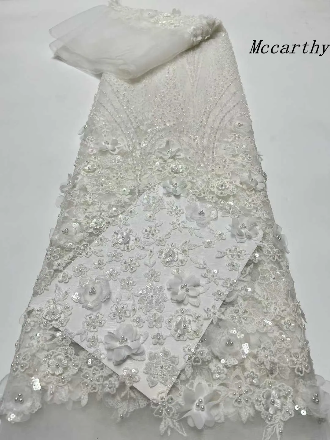 

Luxury 3D Lace Fabric with Flower Tulle, Dubai Hand Beaded, Embroidered, African, Nigerian, Fabric for Sewing, 5 Yards