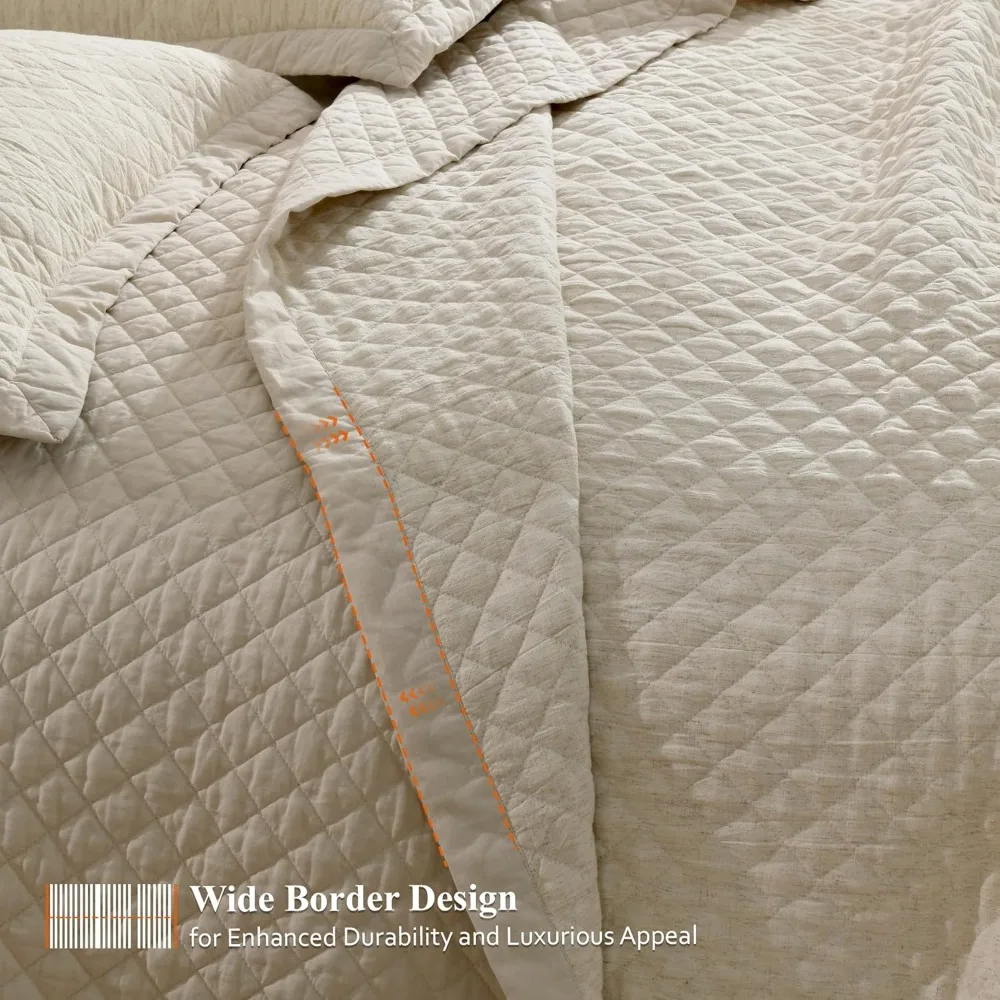 طقم لحاف من القطن والكتان بحجم كينج مع غطاء سرير خفيف الوزن ومغسول مسبقًا #5