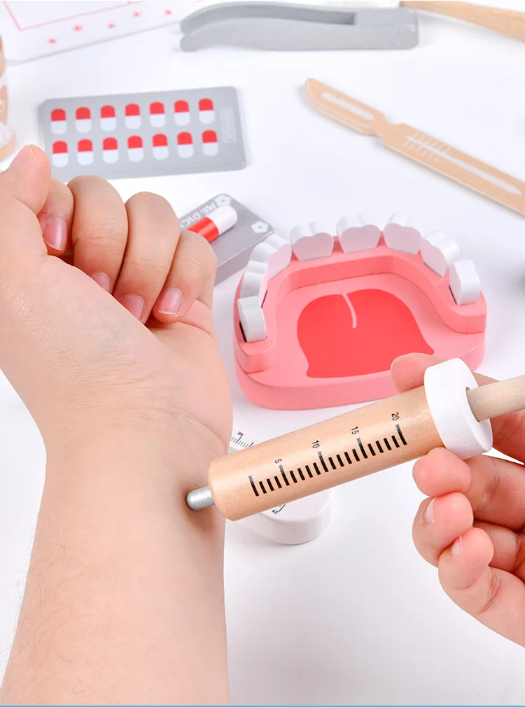 Mới Đồ Chơi Bác Sĩ Cho Trẻ Em Bằng Gỗ Giả Vờ Chơi Bộ Bộ Trò Chơi Cho Bé Gái Bé Trai Mô Phỏng Hồng Y Khoa Bác Sĩ Nha Khoa Y Học Vải túi