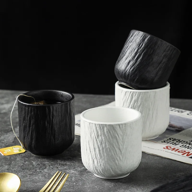 Black Rock Pattern Ceramic Tea Cup Handleless Water Drinking Cup for Hotel Restaurant Tea Time Glass Ideal for Men And Women