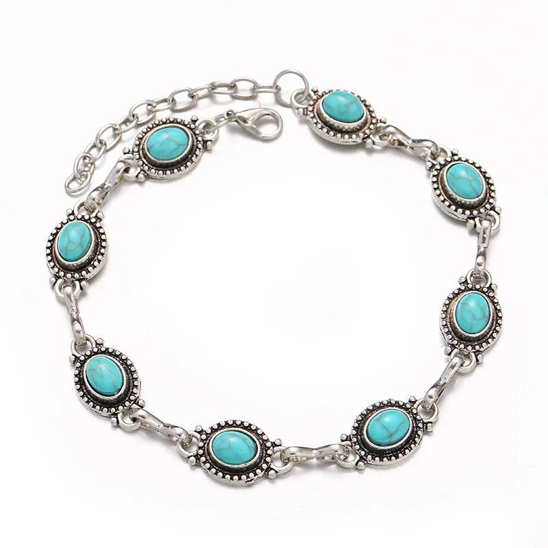 New Fashion Versatile Retro Ethnic Style Feet Chain Alloy Imitation Turquoise Feet Decoration Women\'s Festival Party Accessories