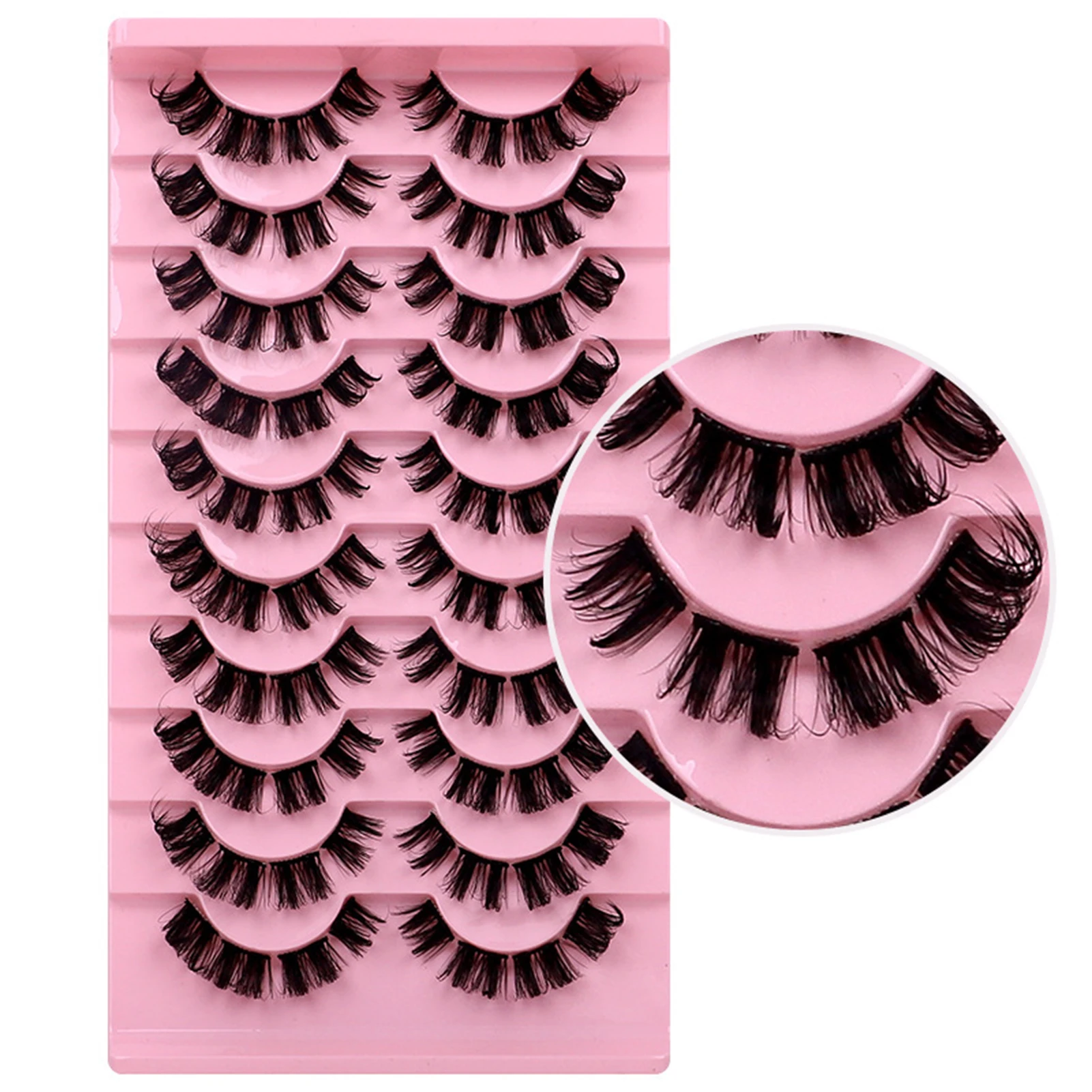 10 Pairs Simulation False Eyelashes Fluffy Volume Lengthening Premium Russian DD Curl Eyelashes Eye Makeup Accessory PR Sale