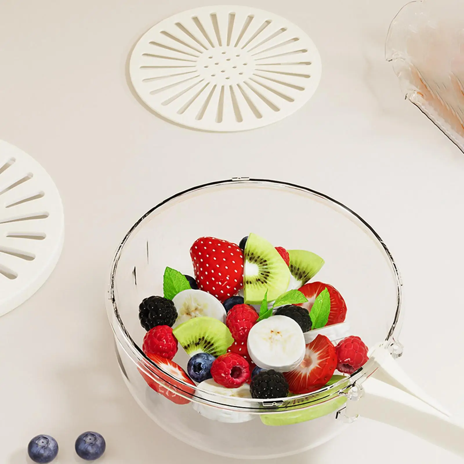 Drain Basket Kitchen Vegetable Basket Practical Keep Fresh Washing Basin with Handle Removable Drain Colander for Berry Fruits