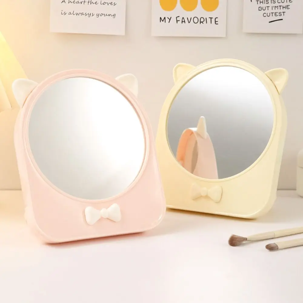 

With Cosmetics Storage Box Makeup Mirror High Definition Waterproof Makeup Case Mirror Dustproof Cat Ear Dressing Mirror