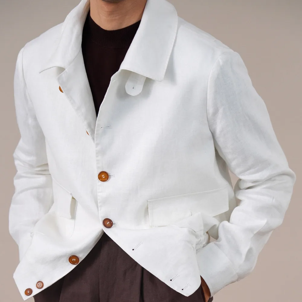 Chaqueta de lino puro de estilo británico para hombre, abrigo fino, chaquetas bomber para hombre, trajes para clubes sociales, chaqueta masculina de negocios