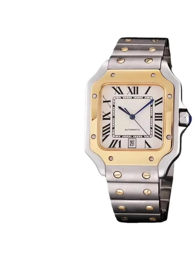 nieuwe Luxur heren dames automatische mechanische horloges leer 904L roestvrij staal blauw zwart wit Rome gouden rand - afbeelding 2