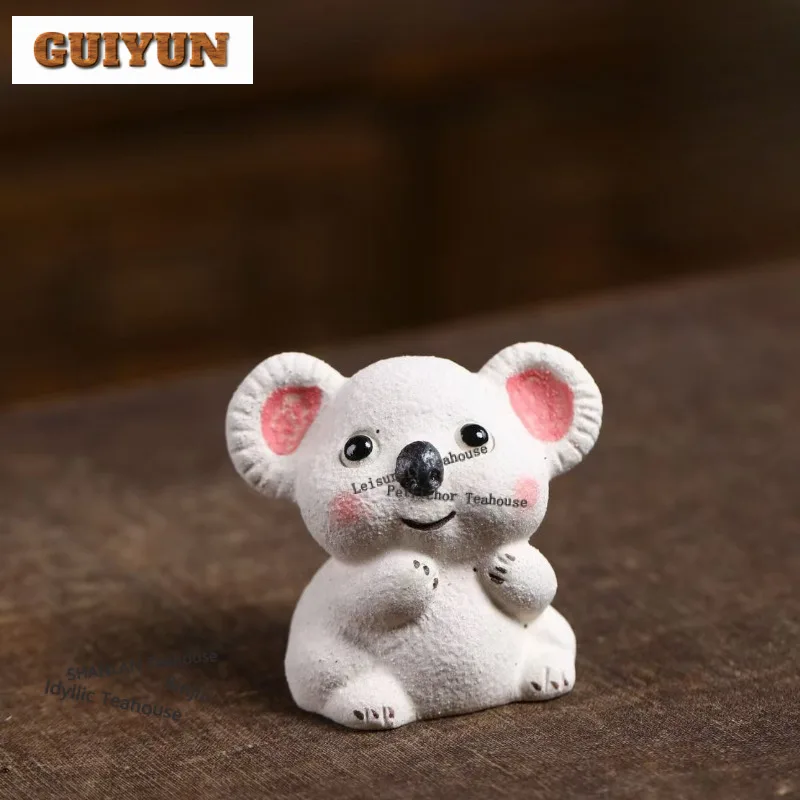 Yixing Purple Clay Koala Tea Pet Aesthetic Exquisite Miniatures Tea Figurine Play Toys Tea Statue Ornaments Can Be Raised Cha