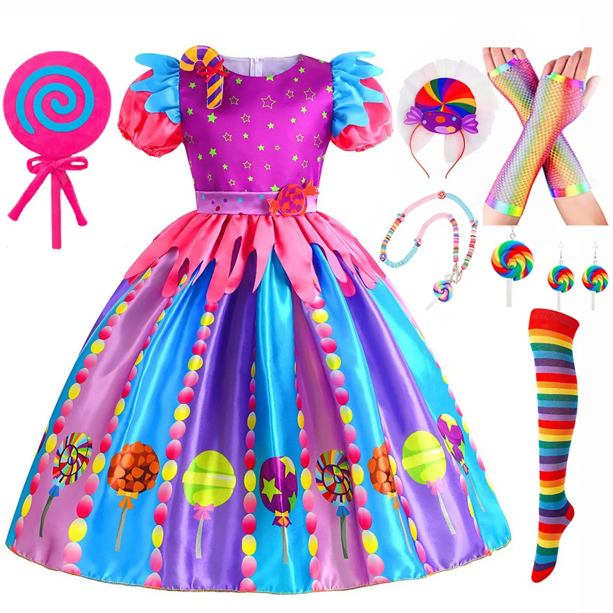 

2024 Carnival Candy Dress for Girls Purim Festival Fancy Lollipop Costume Children Summer Tutu Dresses Dressy Party Ball Gown