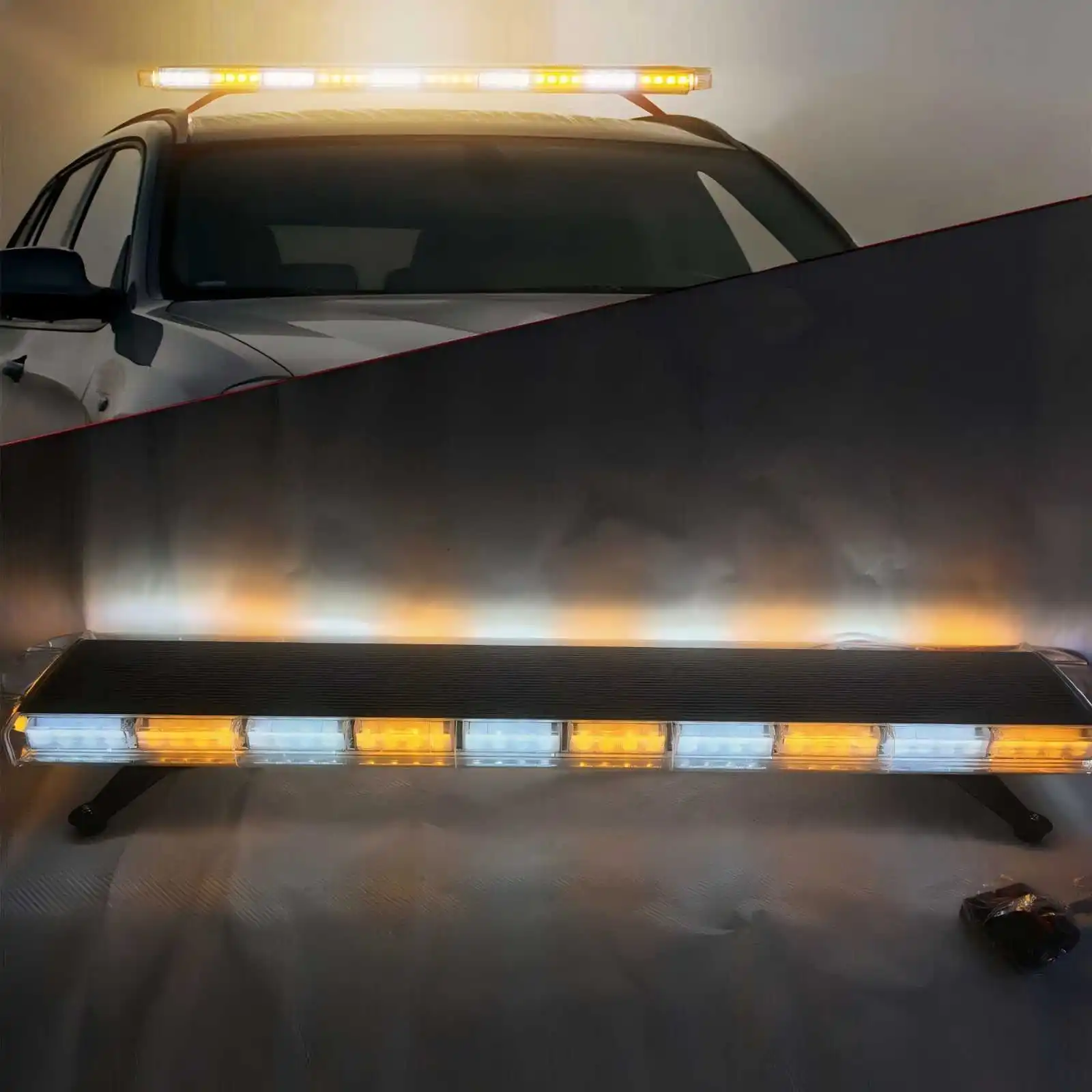 

47in IP68 LED Light Bar Emergency Warning Tow Truck Response Amber Yellow & White Strobe Light -50°C to 85°C With 3m Power cord