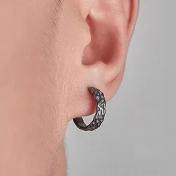 Men's Trendy Hip-hop Black Meteorite Earrings Jewelry Male Cool Style Irregular Hoops Earrings 925 Silver Ear Buckle