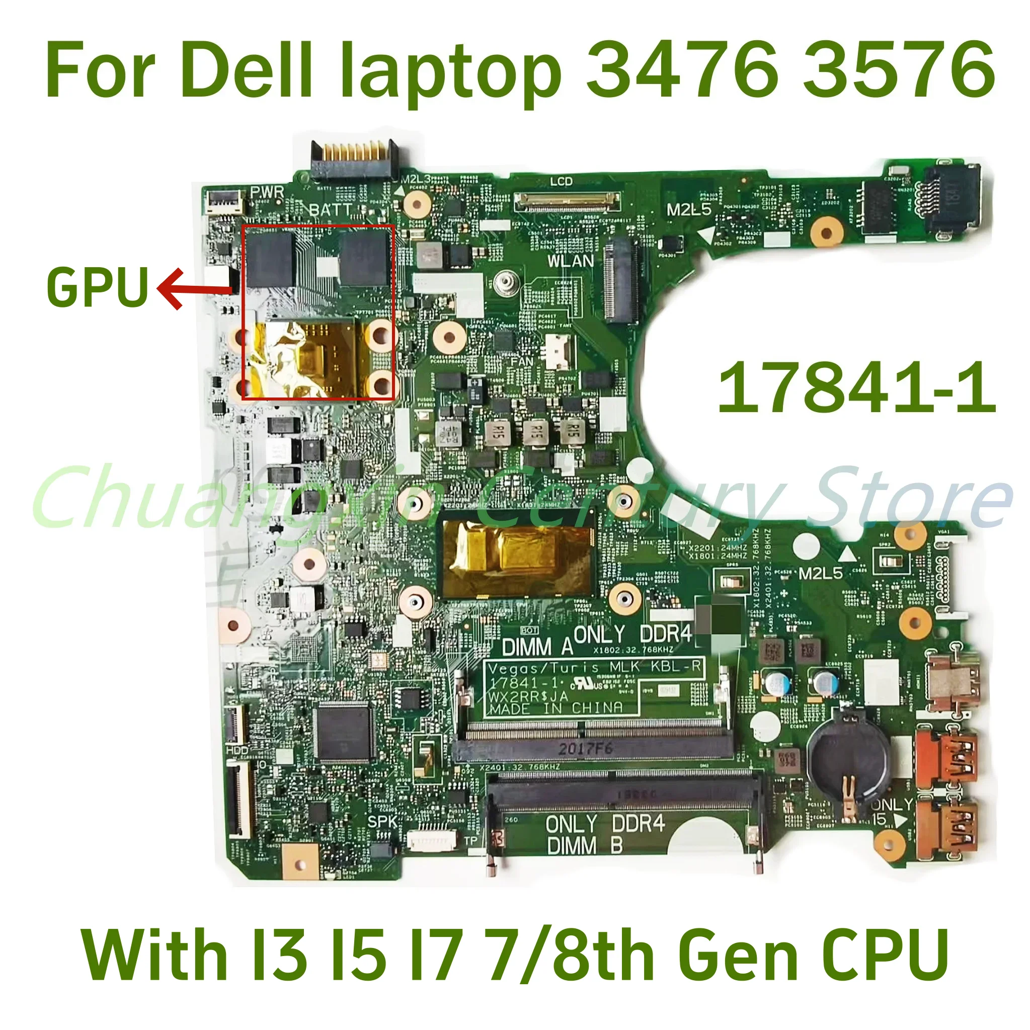 

Для ноутбука Dell 3476 3576, материнская плата для ноутбука 17841-1 с процессором I3 I5 I7-8TH, 100% протестирована, полностью работает