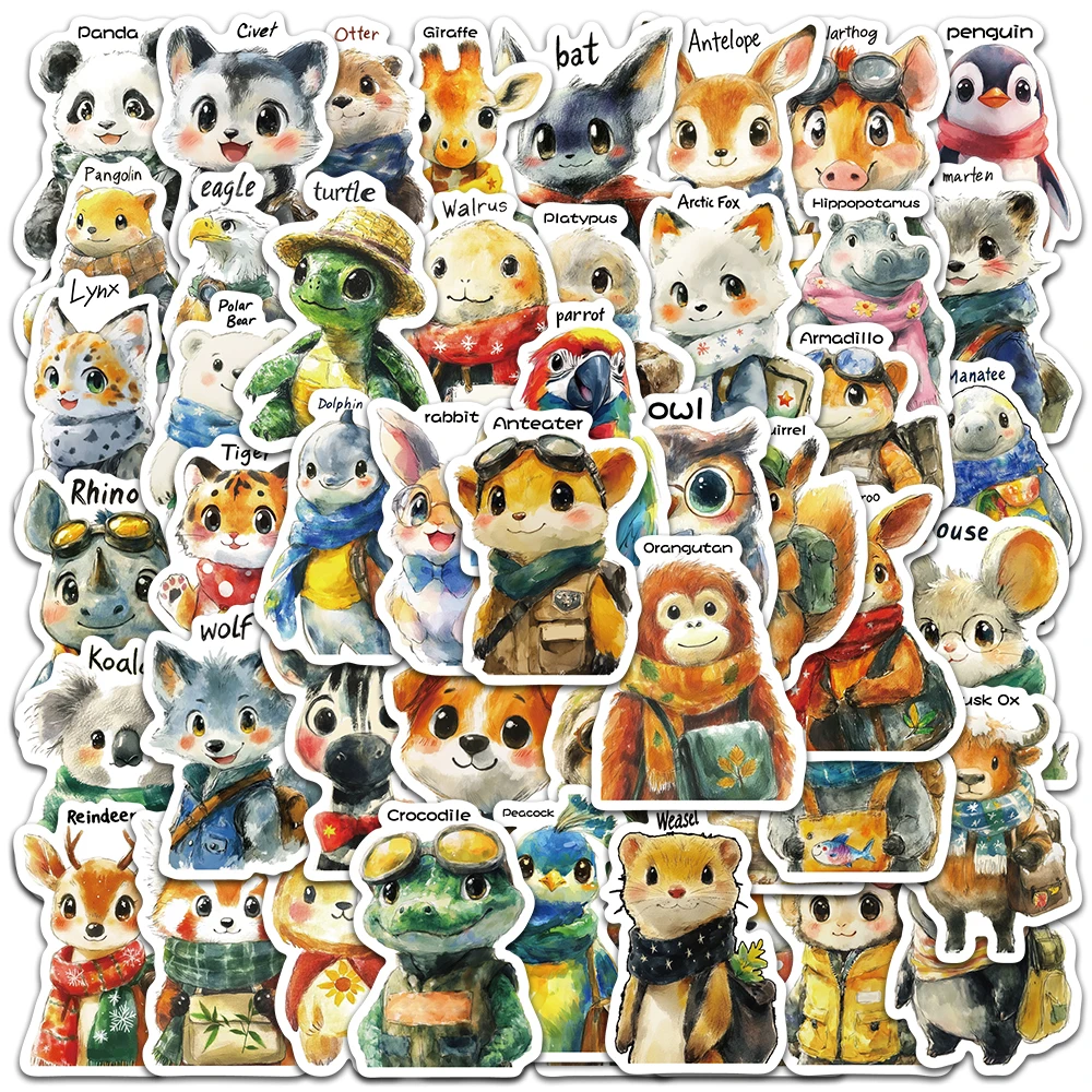 50pcs Colorufl Animals Cartoon Stickers DIY Vinyl Decals For Luggage Laptop Guitar Phone Bicycle Diary Waterproof Sticker